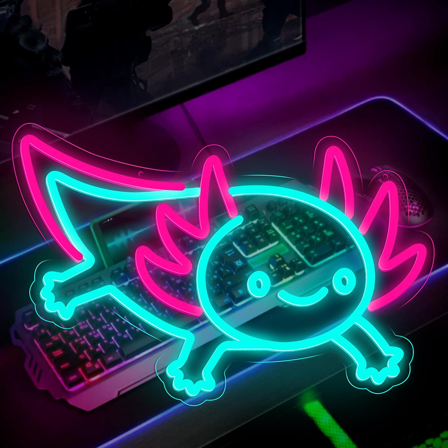 Desk Setup Studio - Enseigne néon LED dimmable Axolotl Dragon,